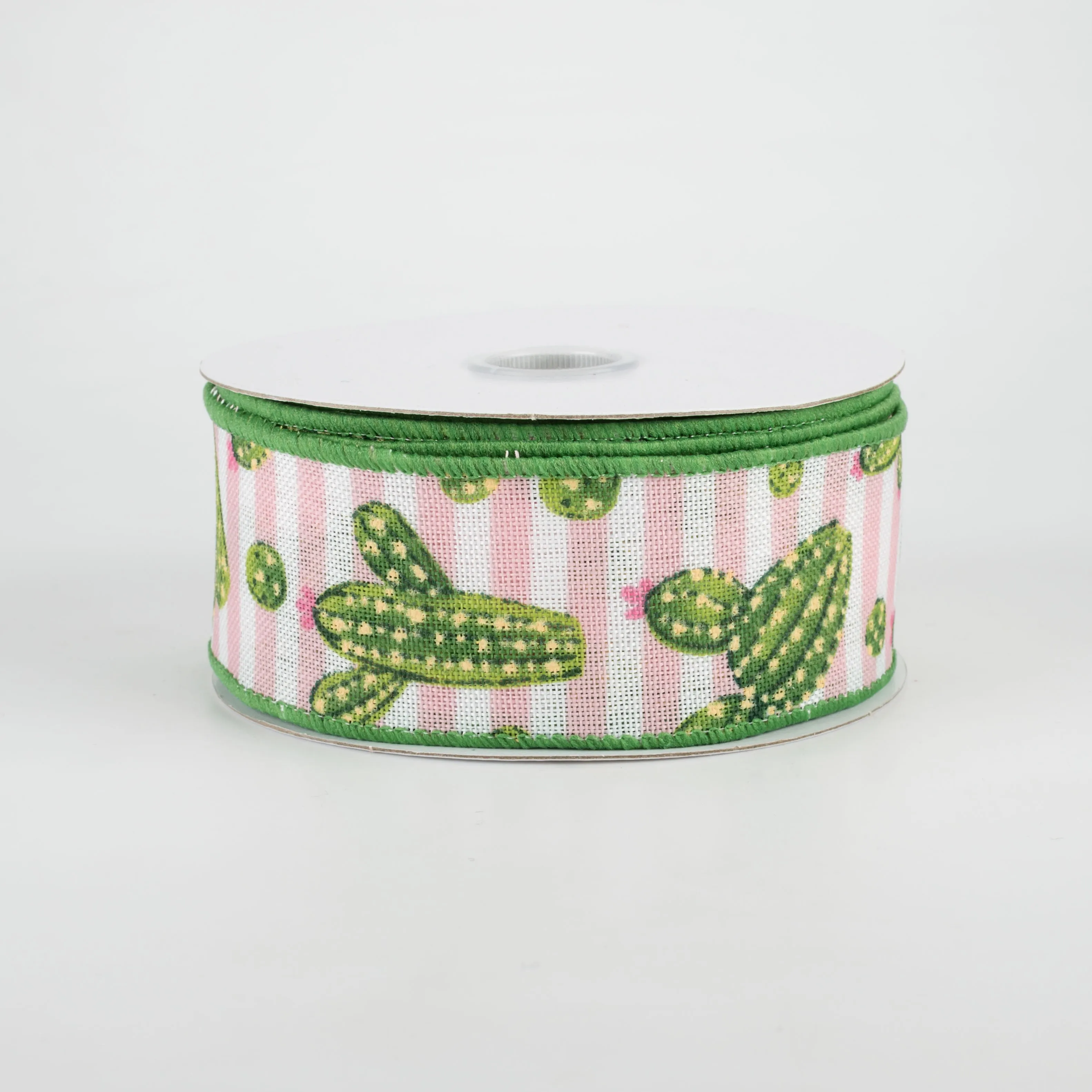 1.5" Cactus Stripe Ribbon: Pink & White (10 Yards)