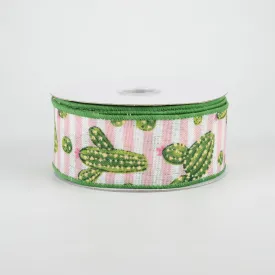 1.5" Cactus Stripe Ribbon: Pink & White (10 Yards)