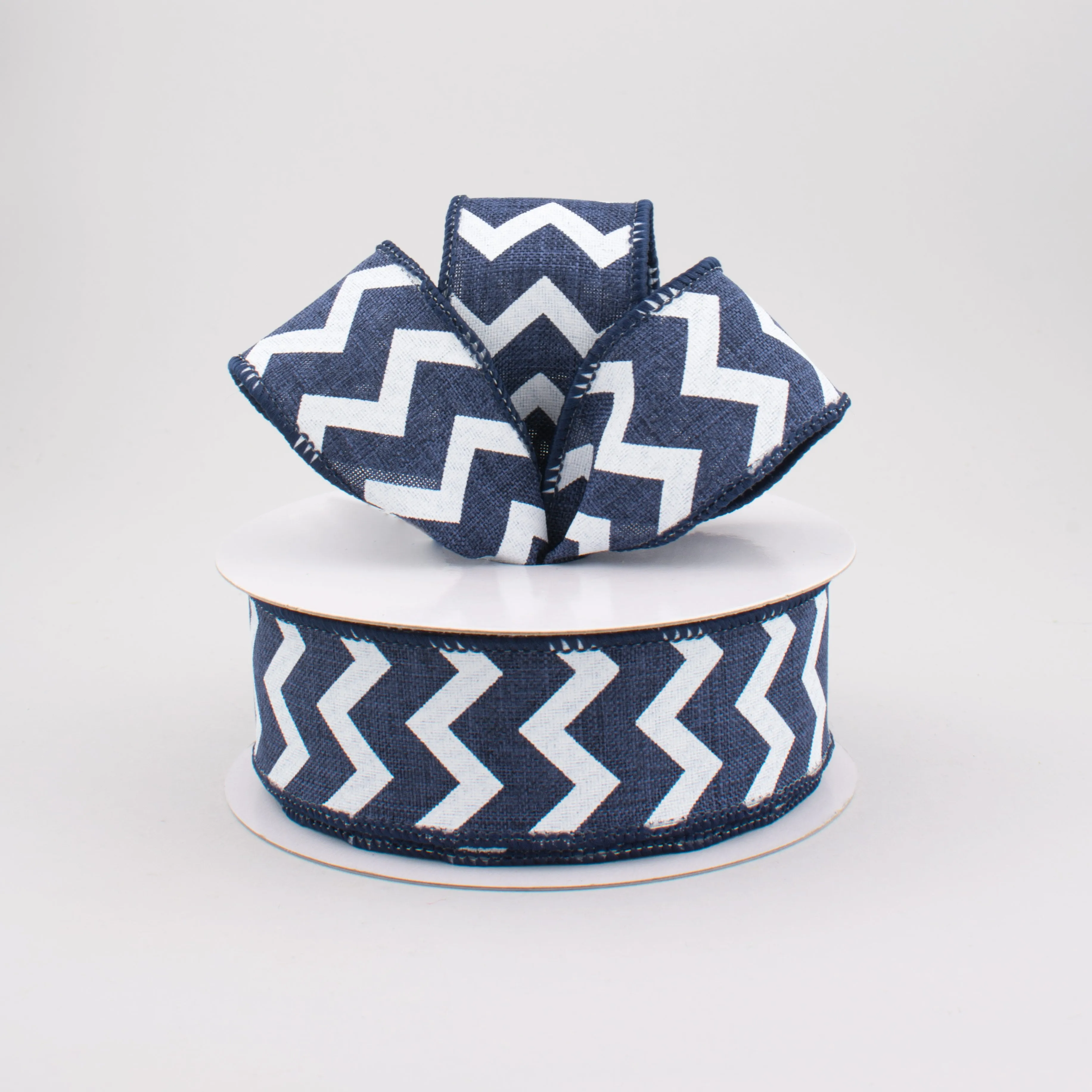 1.5" Canvas Chevron Ribbon: Navy Blue & White (10 Yards)