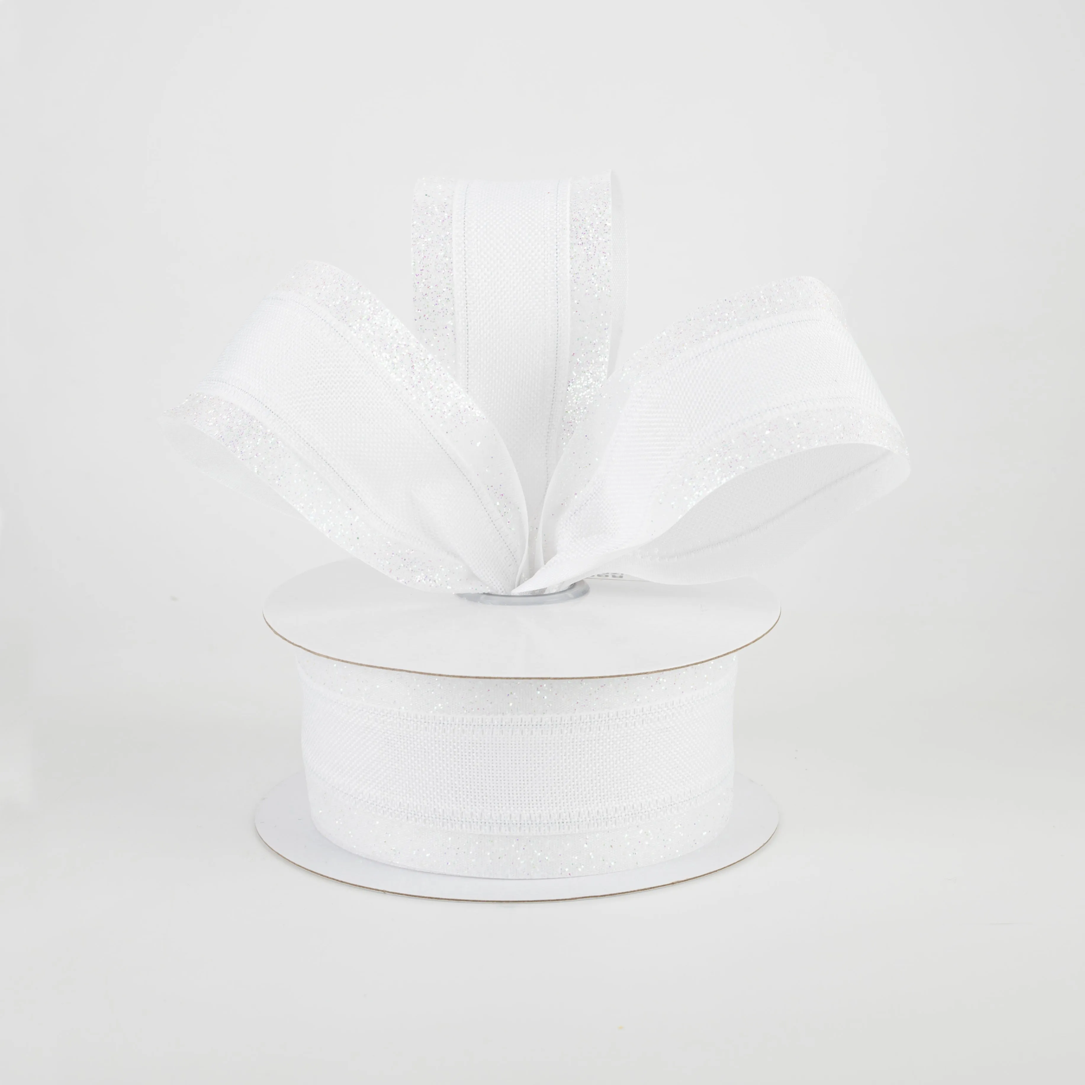1.5" Canvas On Satin Glitter Ribbon: White (10 Yards)