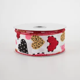 1.5" Cheetah Patterned Hearts Ribbon (10 Yards)