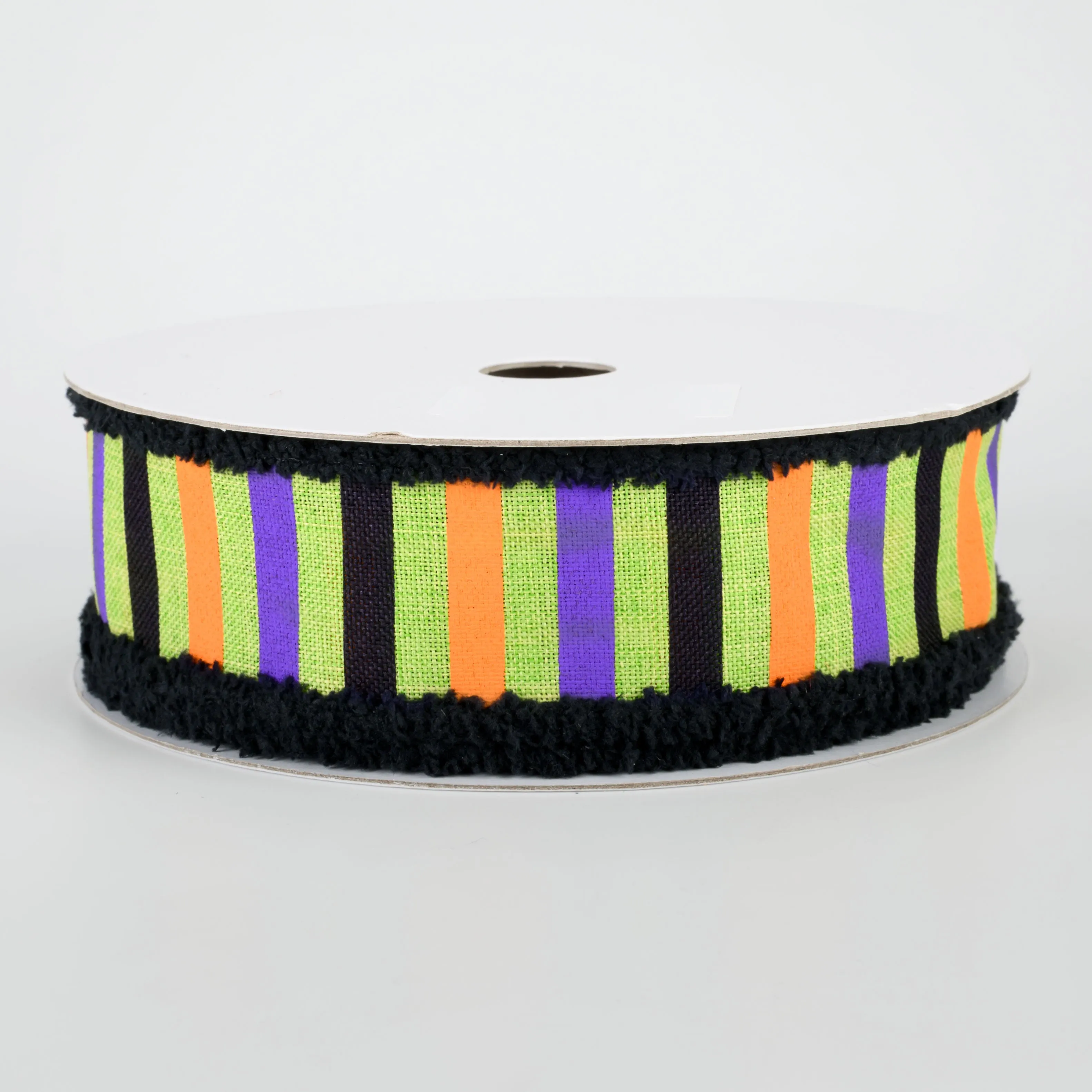 1.5" Chenille Edge Halloween Horizontal Stripe Ribbon: Lime (10 Yards)