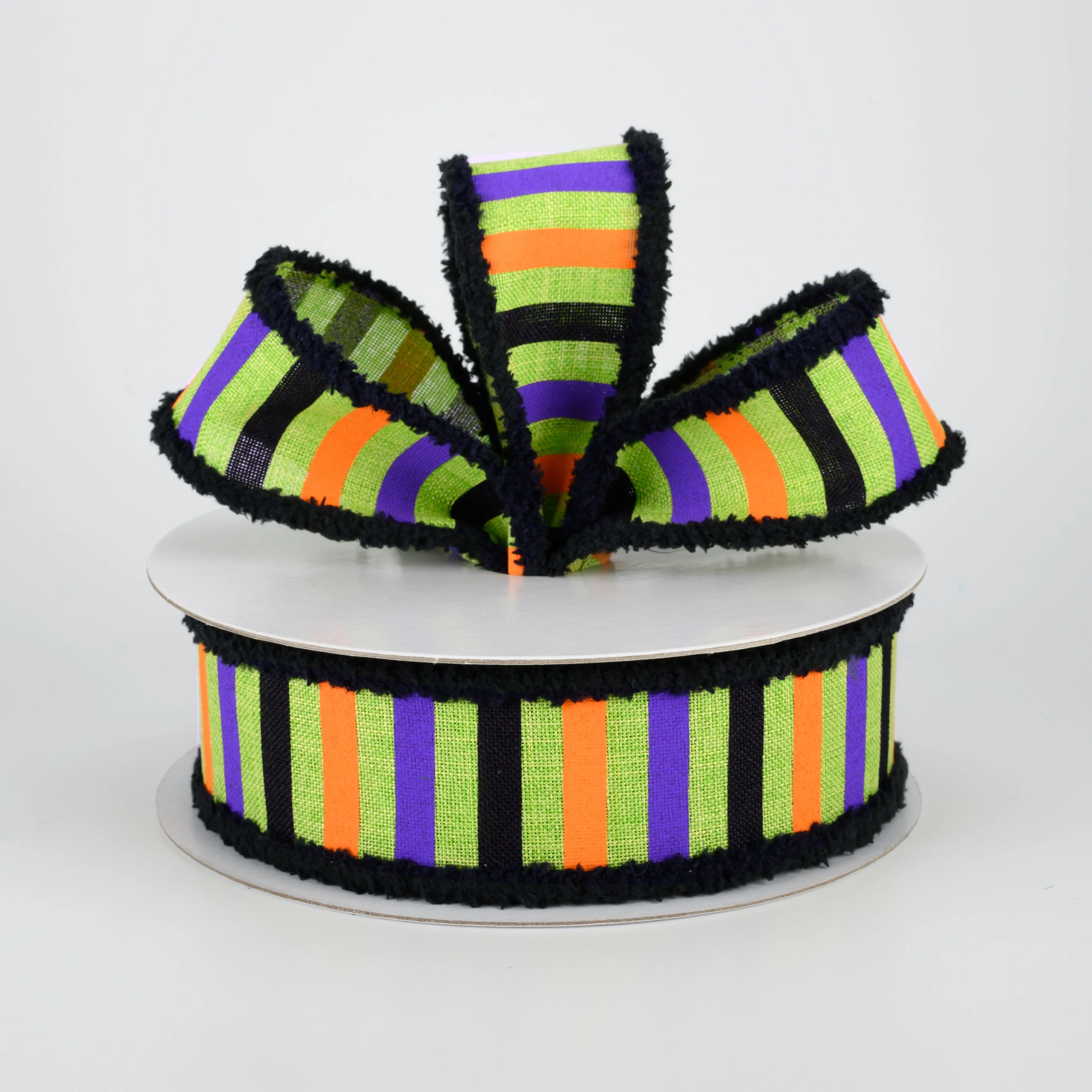 1.5" Chenille Edge Halloween Horizontal Stripe Ribbon: Lime (10 Yards)