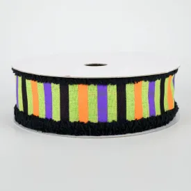 1.5" Chenille Edge Halloween Horizontal Stripe Ribbon: Lime (10 Yards)
