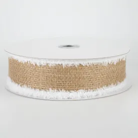 1.5" Chenille Edge Ribbon: Beige & White (10 Yards)