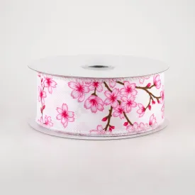 1.5" Cherry Blossoms Ribbon: White & Pink (10 Yards)