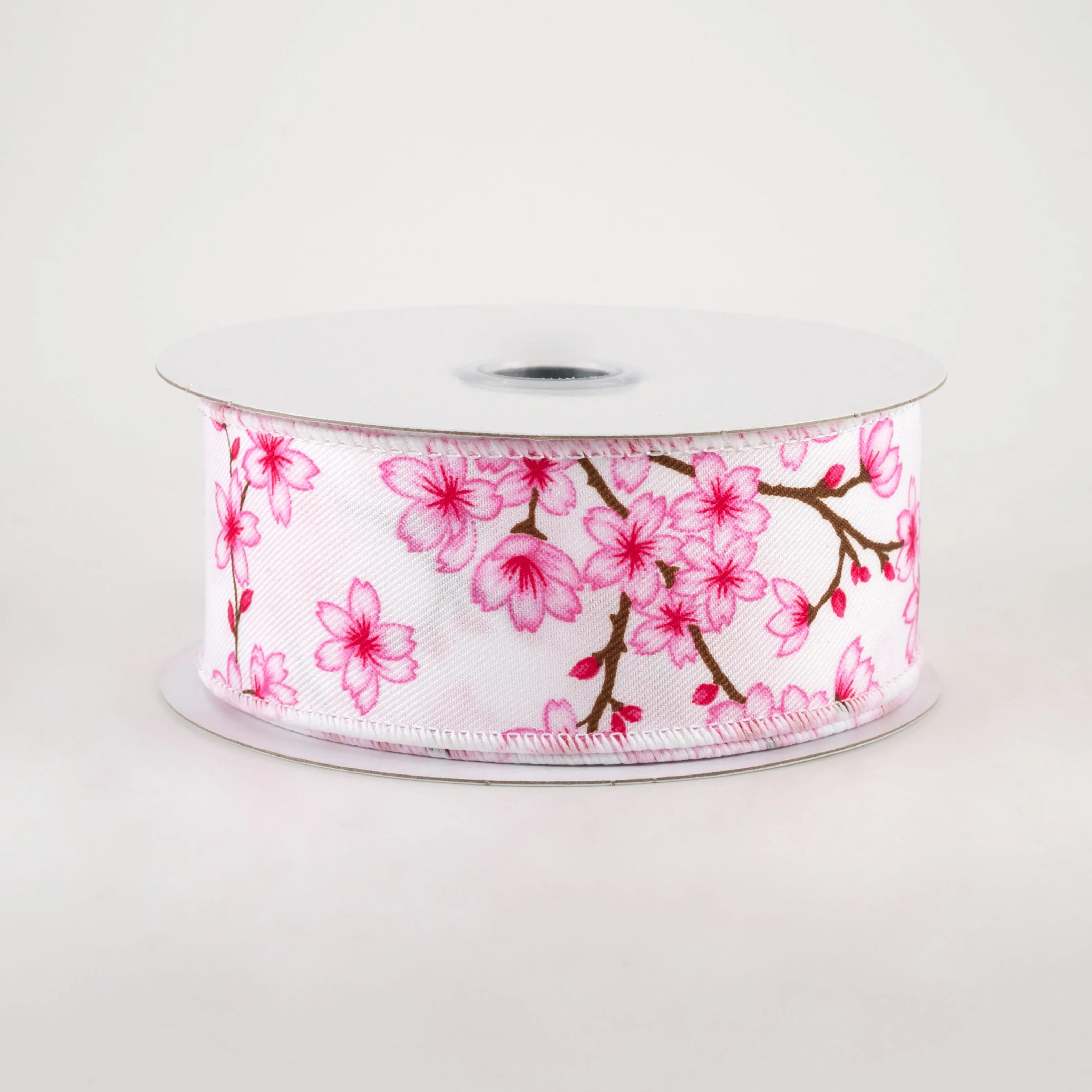 1.5" Cherry Blossoms Ribbon: White & Pink (10 Yards)
