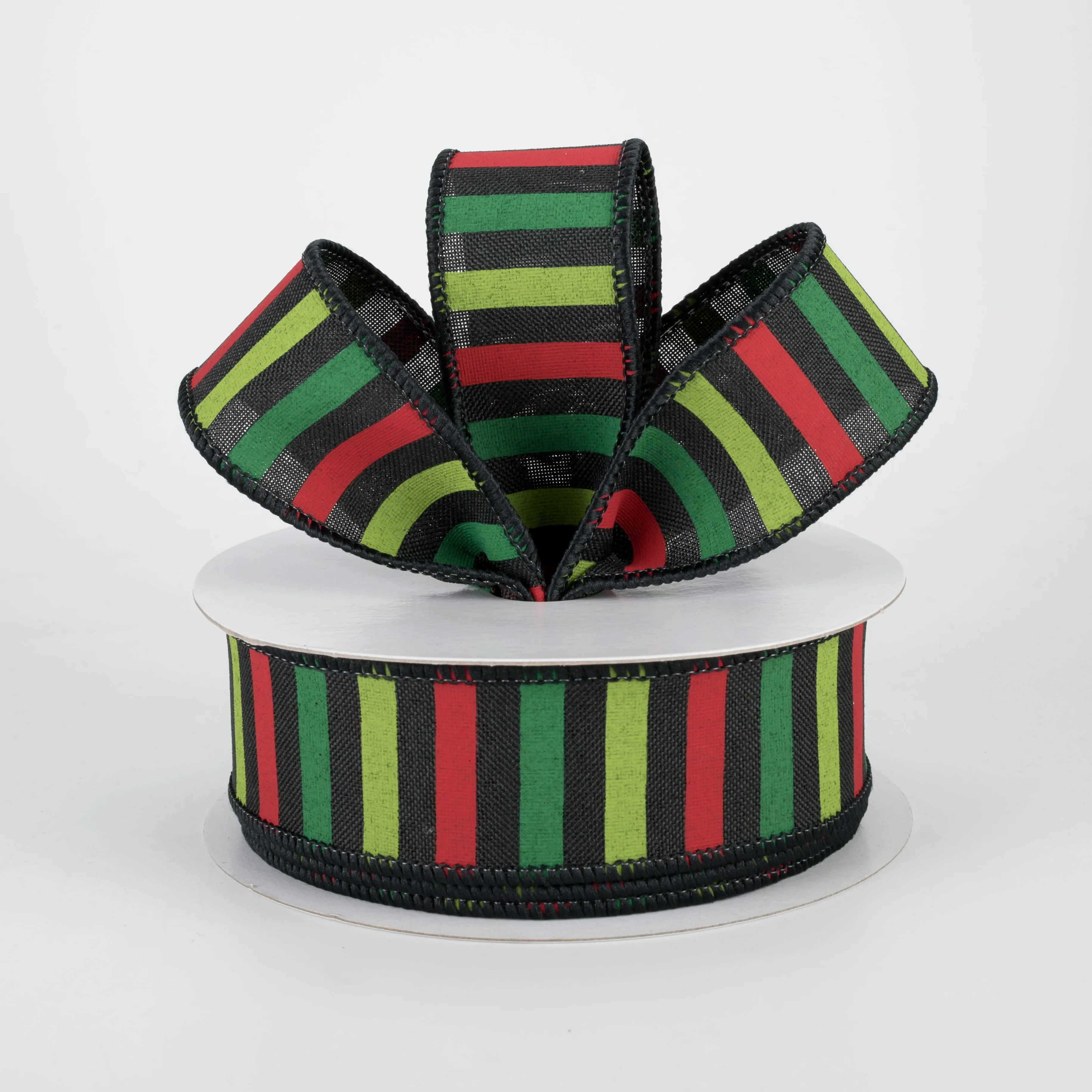 1.5" Christmas Horizontal Stripe Ribbon: Black (10 Yards)