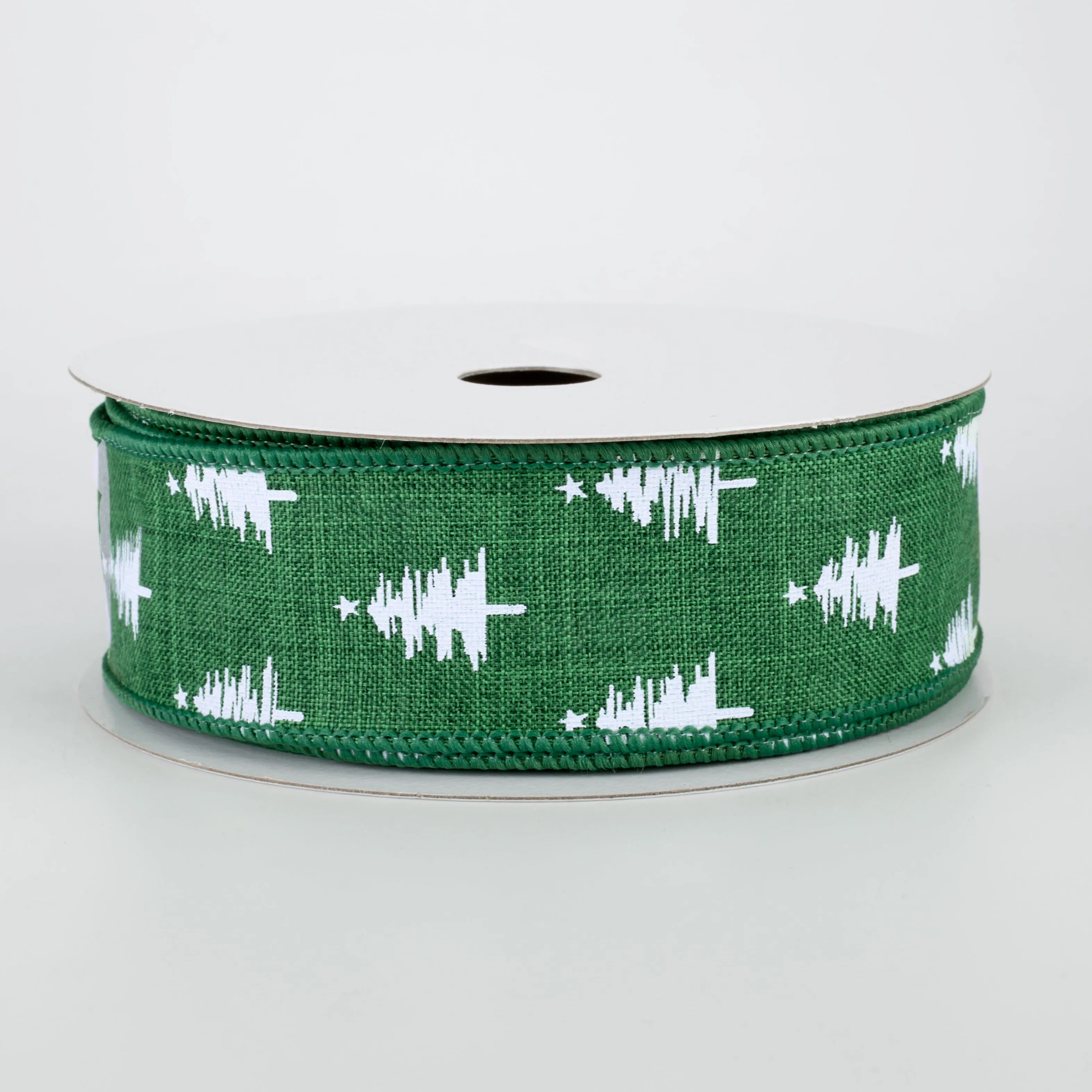 1.5" Christmas Trees Ribbon: Emerald (10 Yards)