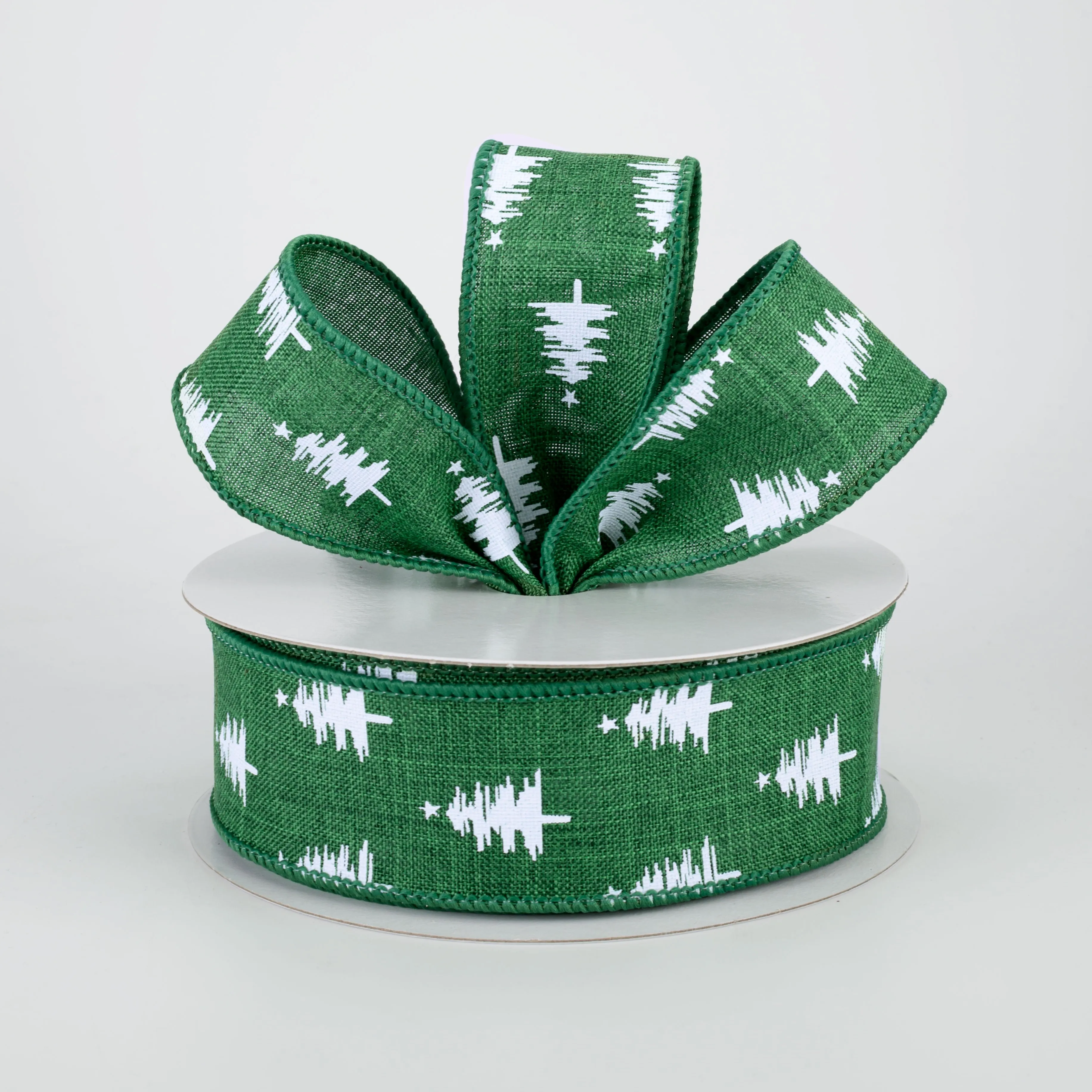 1.5" Christmas Trees Ribbon: Emerald (10 Yards)