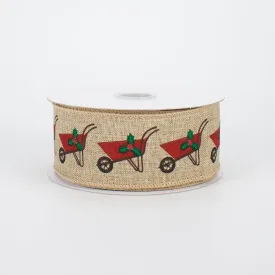 1.5" Christmas Wheelbarrow Ribbon: Natural (10 Yards)