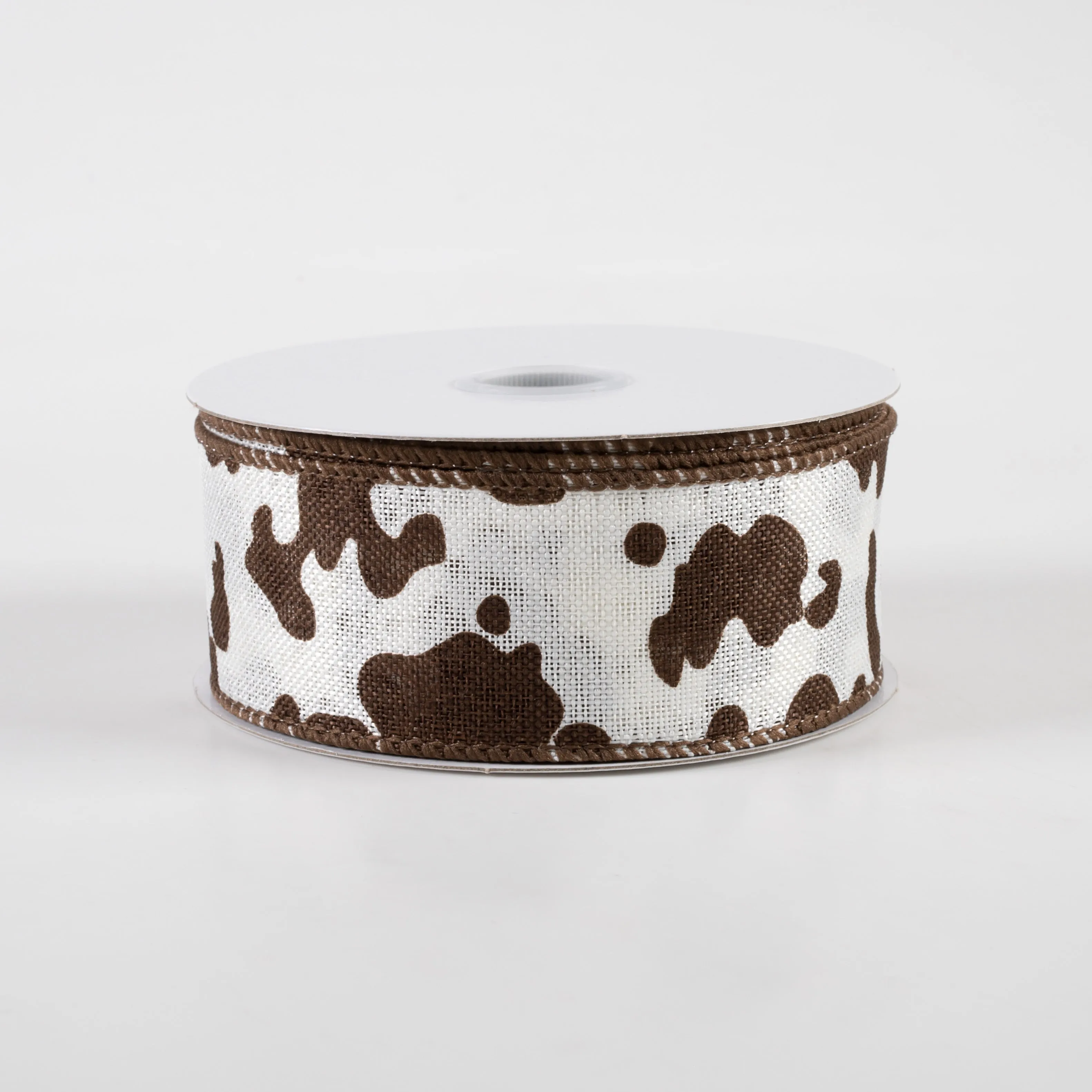 1.5" Cow Print Linen Ribbon: Ivory & Brown (10 Yards)
