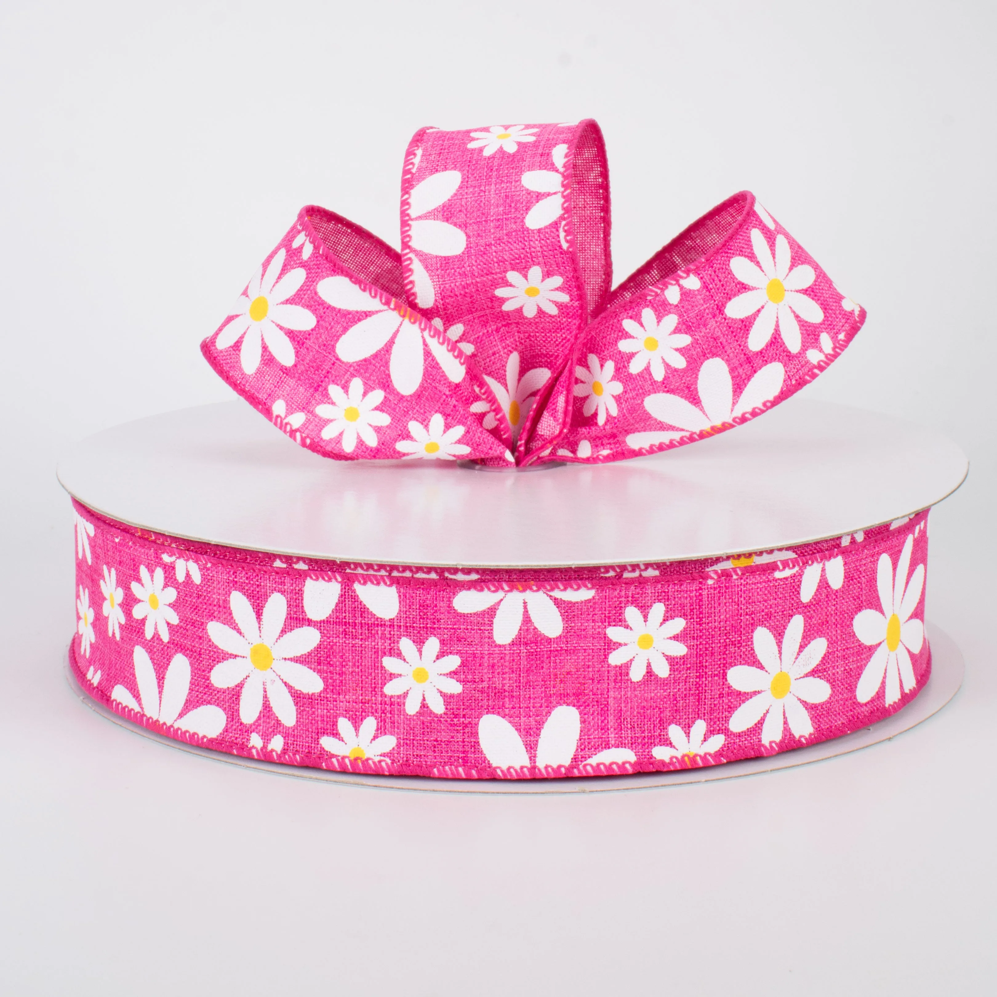 1.5" Daisy Flower Ribbon: Pink (50 Yards)