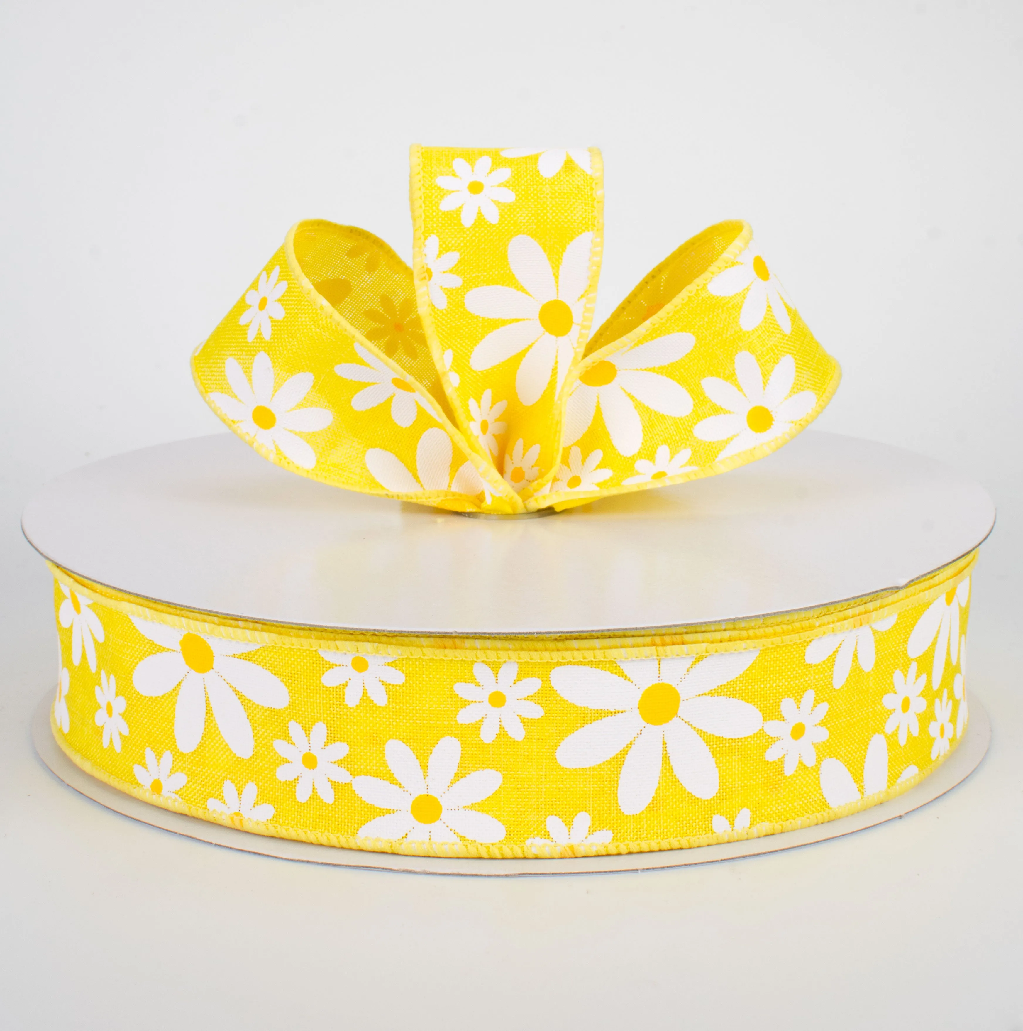 1.5" Daisy Flower Ribbon: Yellow (50 Yards)