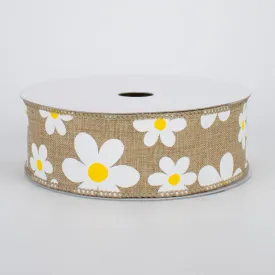 1.5" Daisy Print Ribbon: Light Beige (10 Yards)