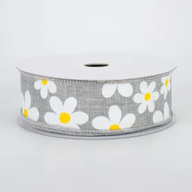 1.5" Daisy Print Ribbon: Light Grey (10 Yards)