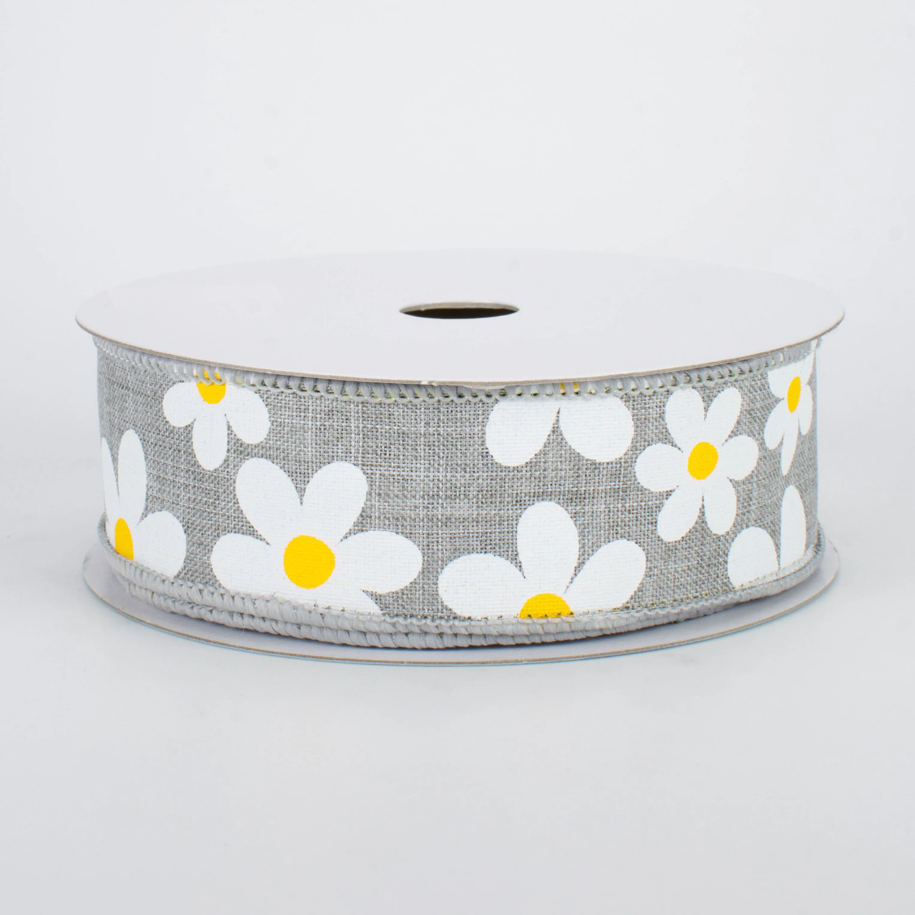 1.5" Daisy Print Ribbon: Light Grey (10 Yards)