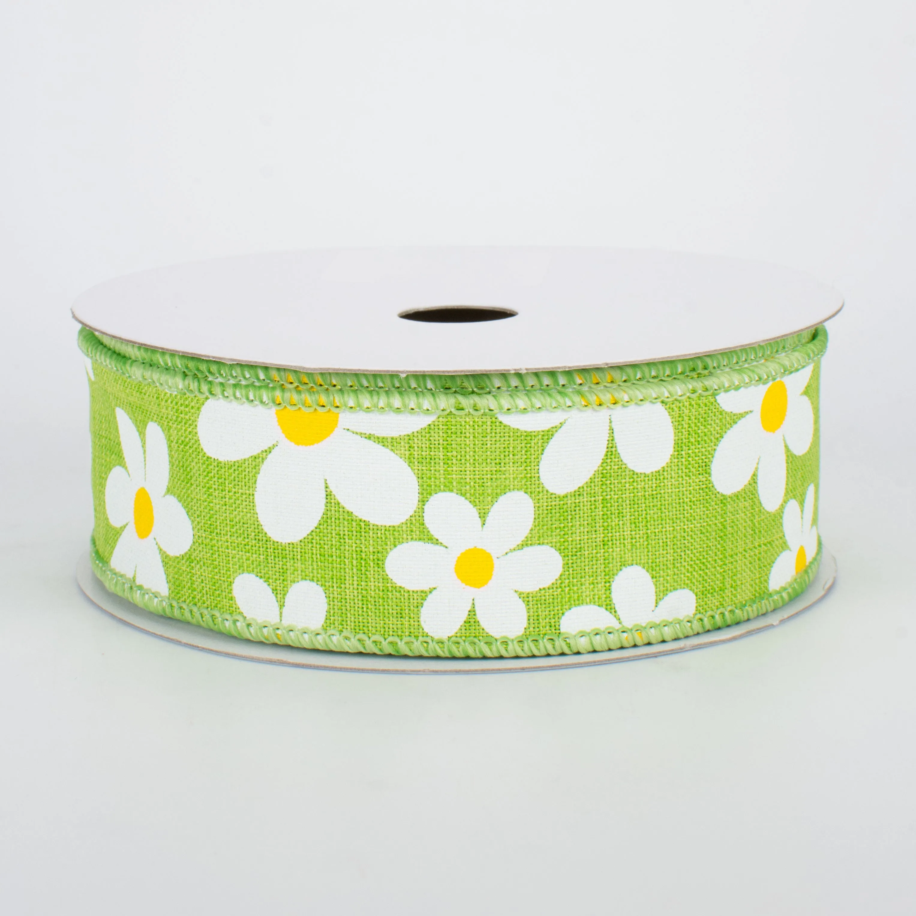 1.5" Daisy Print Ribbon: Lime Green (10 Yards)