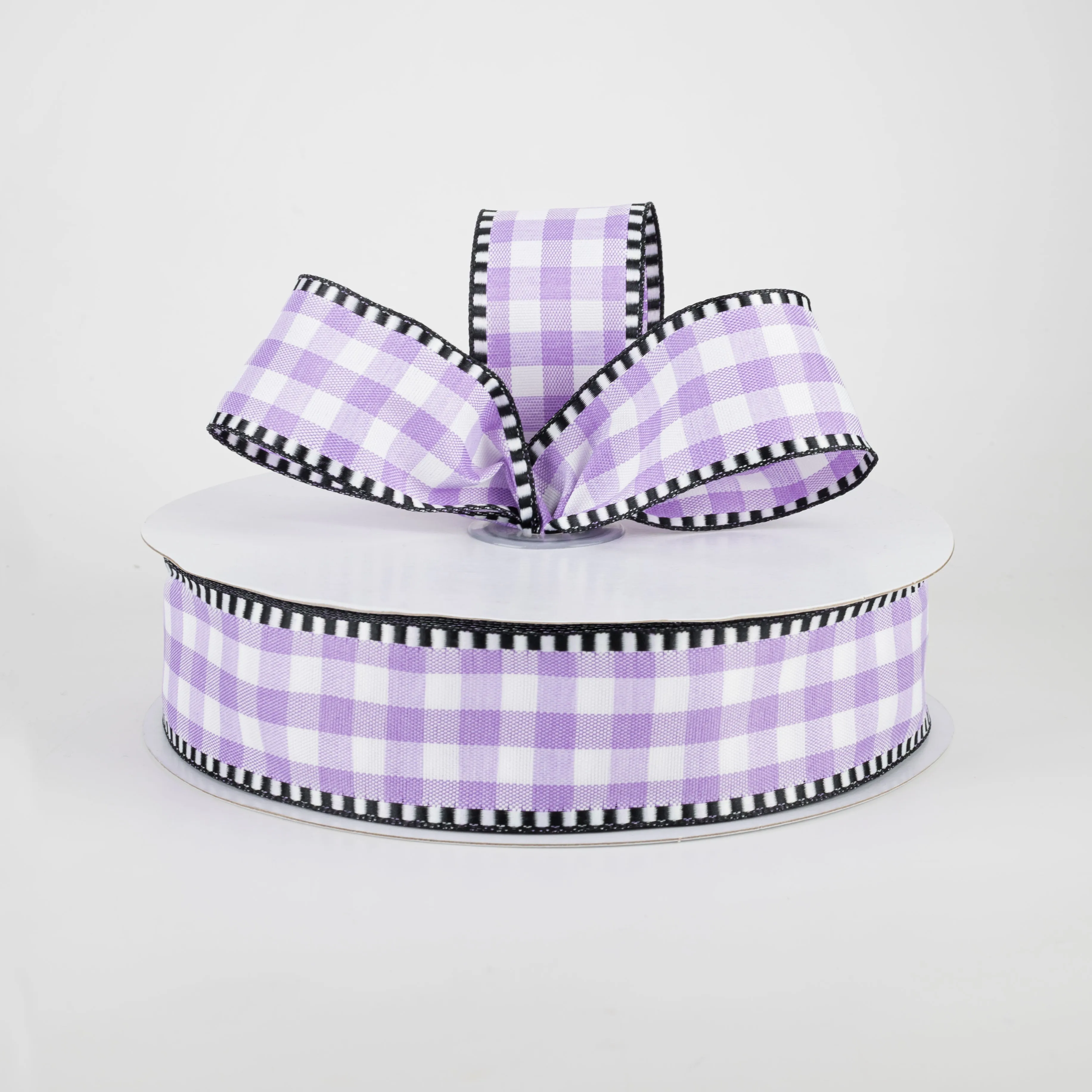 1.5" Dashed Edge Check Plaid Ribbon: Purple & White (50 Yards)