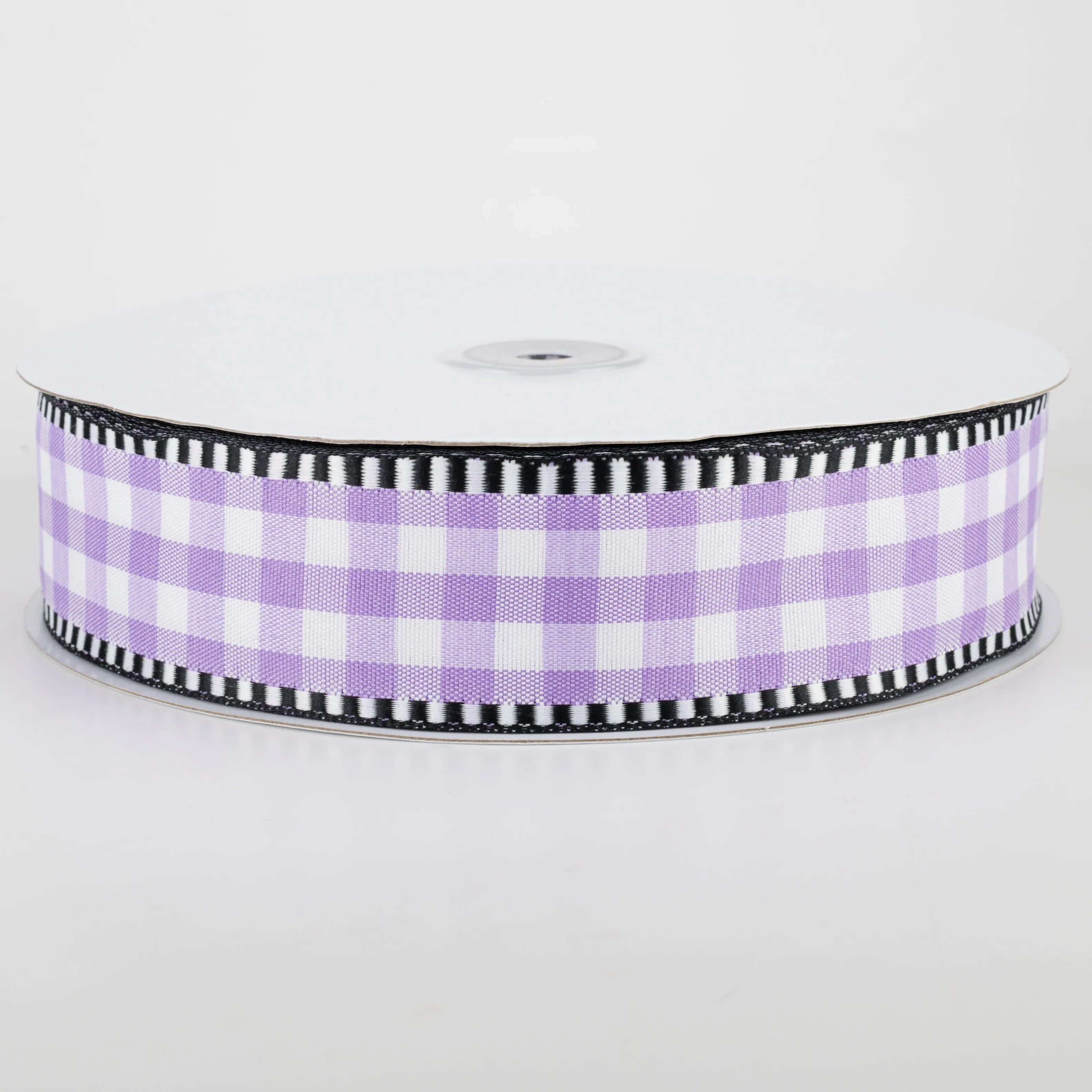1.5" Dashed Edge Check Plaid Ribbon: Purple & White (50 Yards)