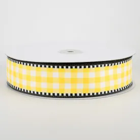 1.5" Dashed Edge Check Plaid Ribbon: Yellow & White (50 Yards)