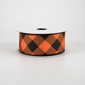 1.5" Diagonal Buffalo Plaid Ribbon: Orange & Black (10 Yards)