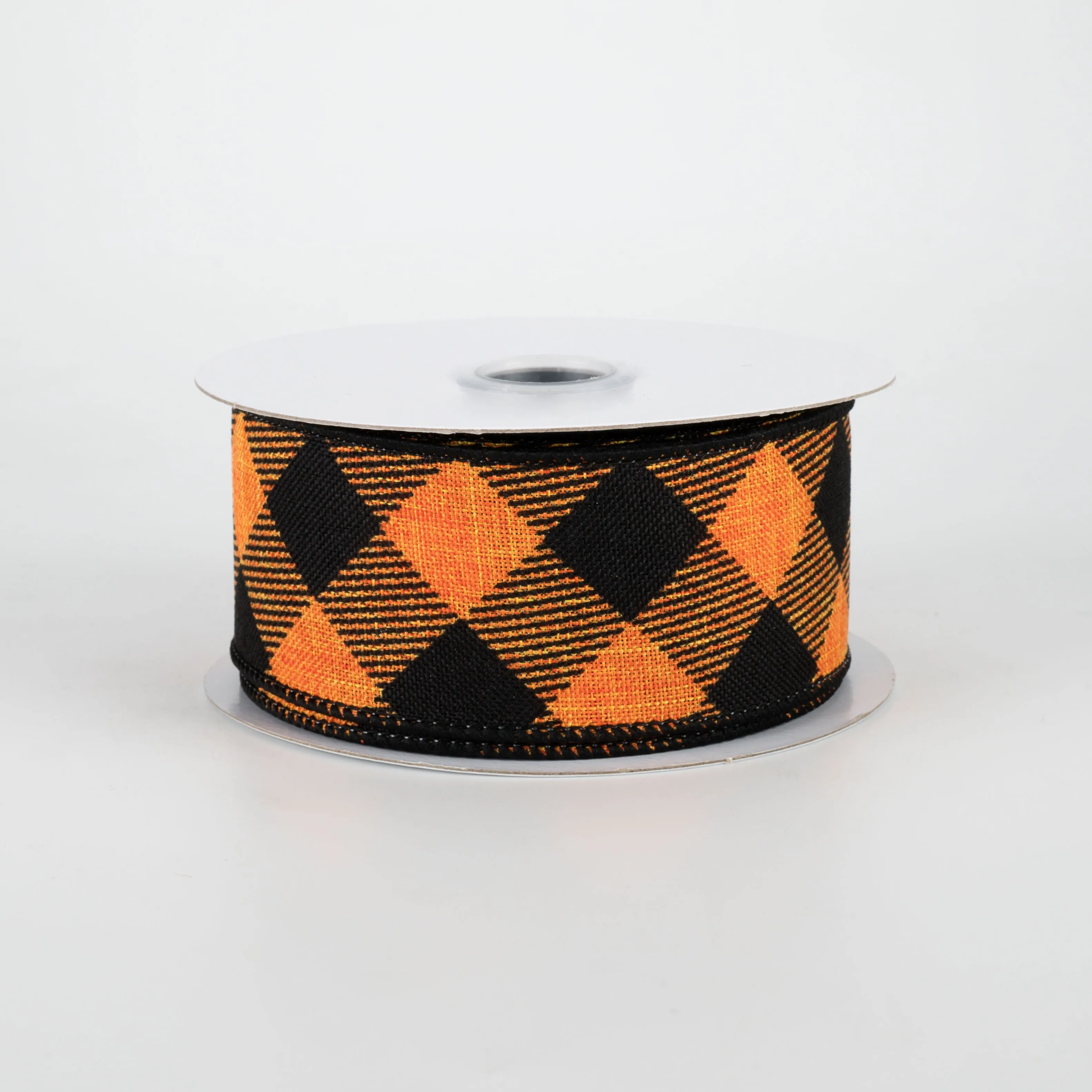 1.5" Diagonal Check Ribbon: Orange & Black (10 Yards)