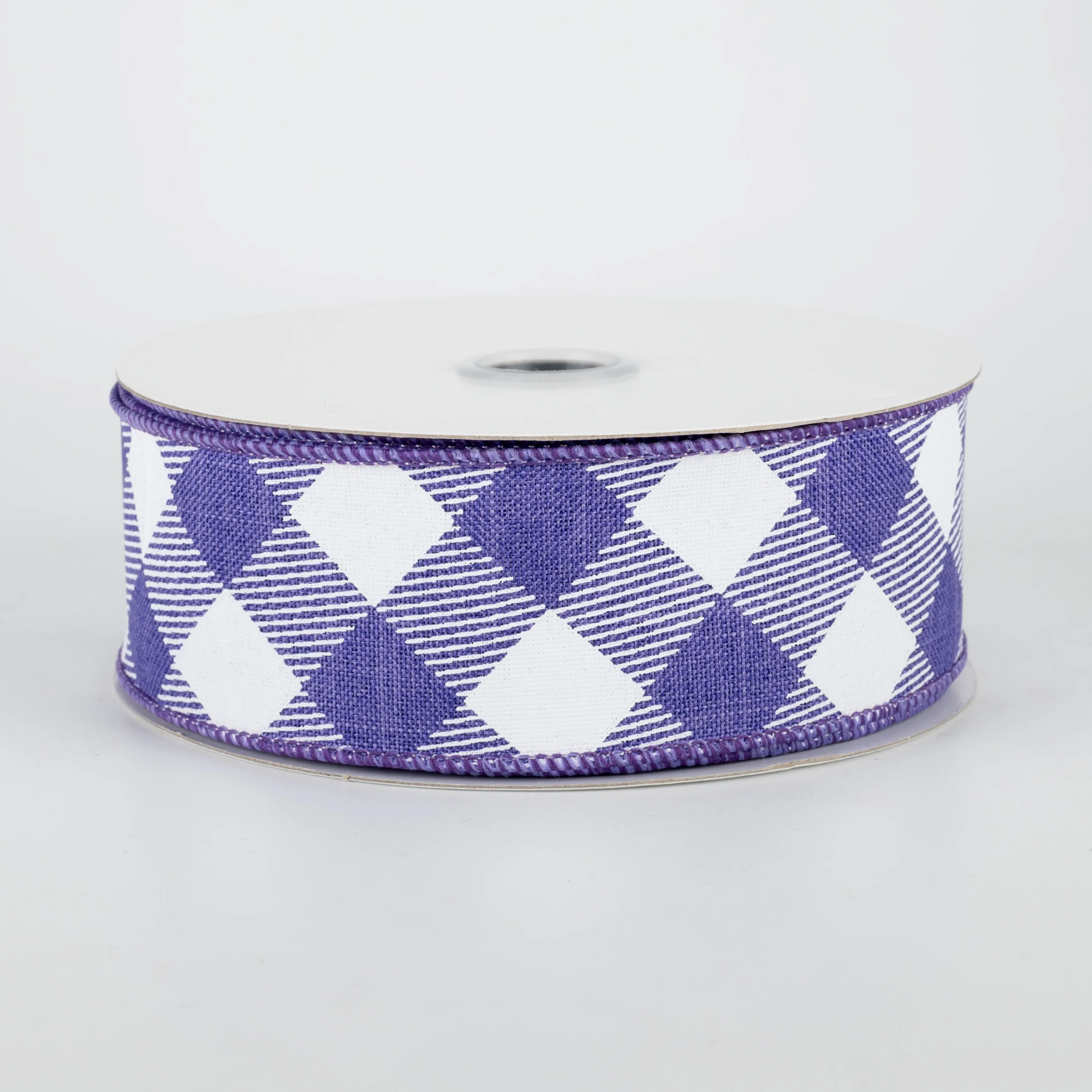 1.5" Diagonal Check Ribbon: Purple & White (10 Yards)