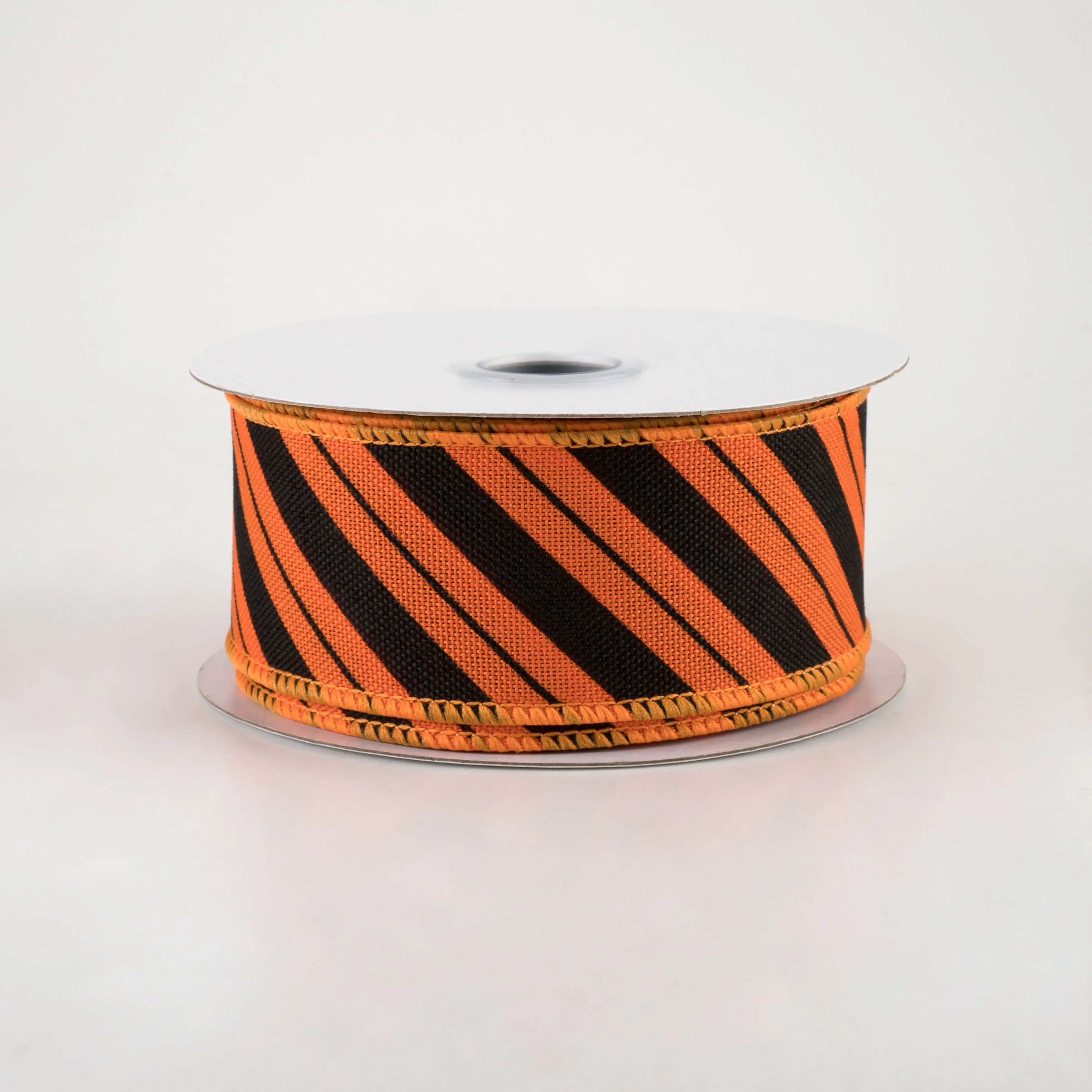 1.5" Diagonal Line Ribbon: Orange & Black (10 Yards)