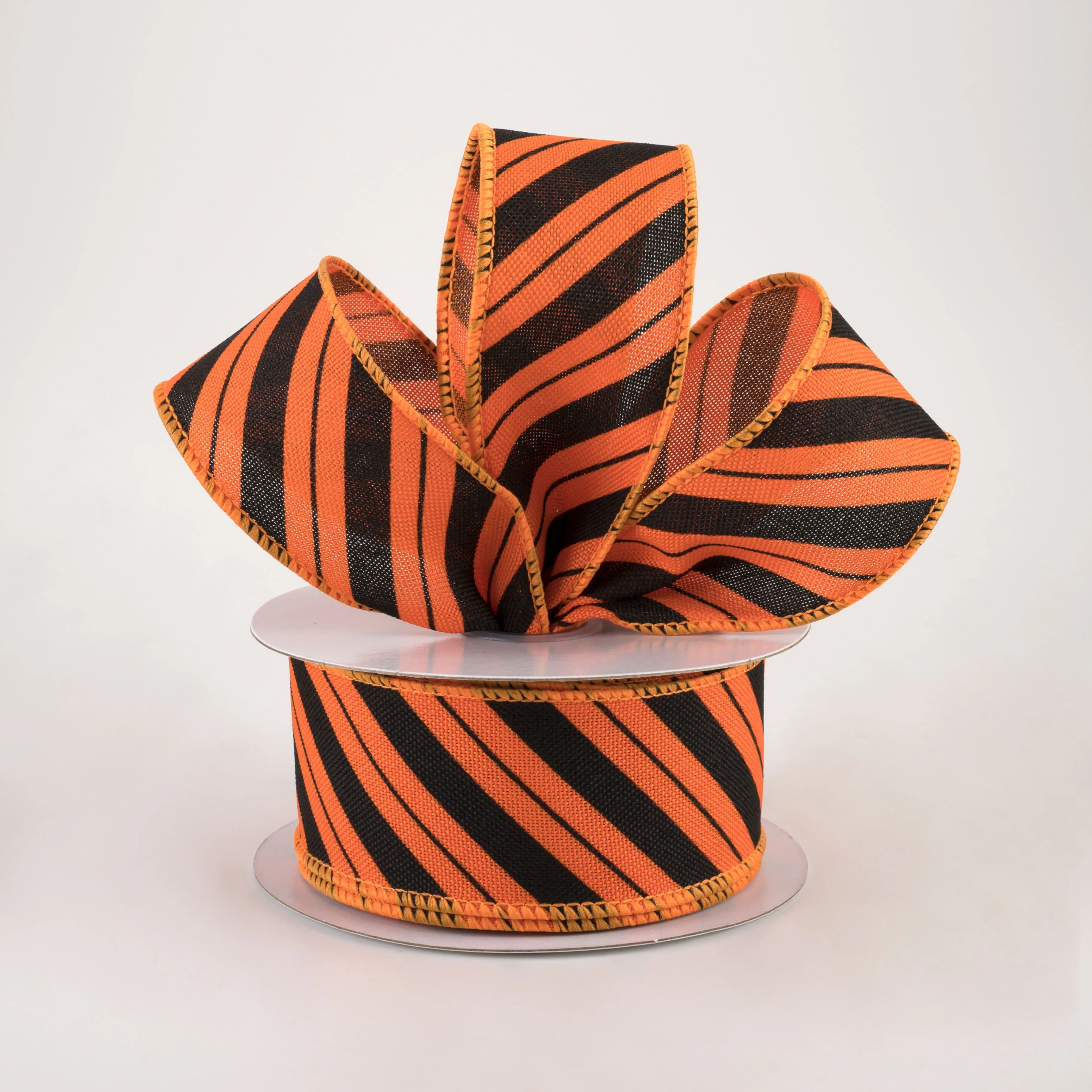 1.5" Diagonal Line Ribbon: Orange & Black (10 Yards)