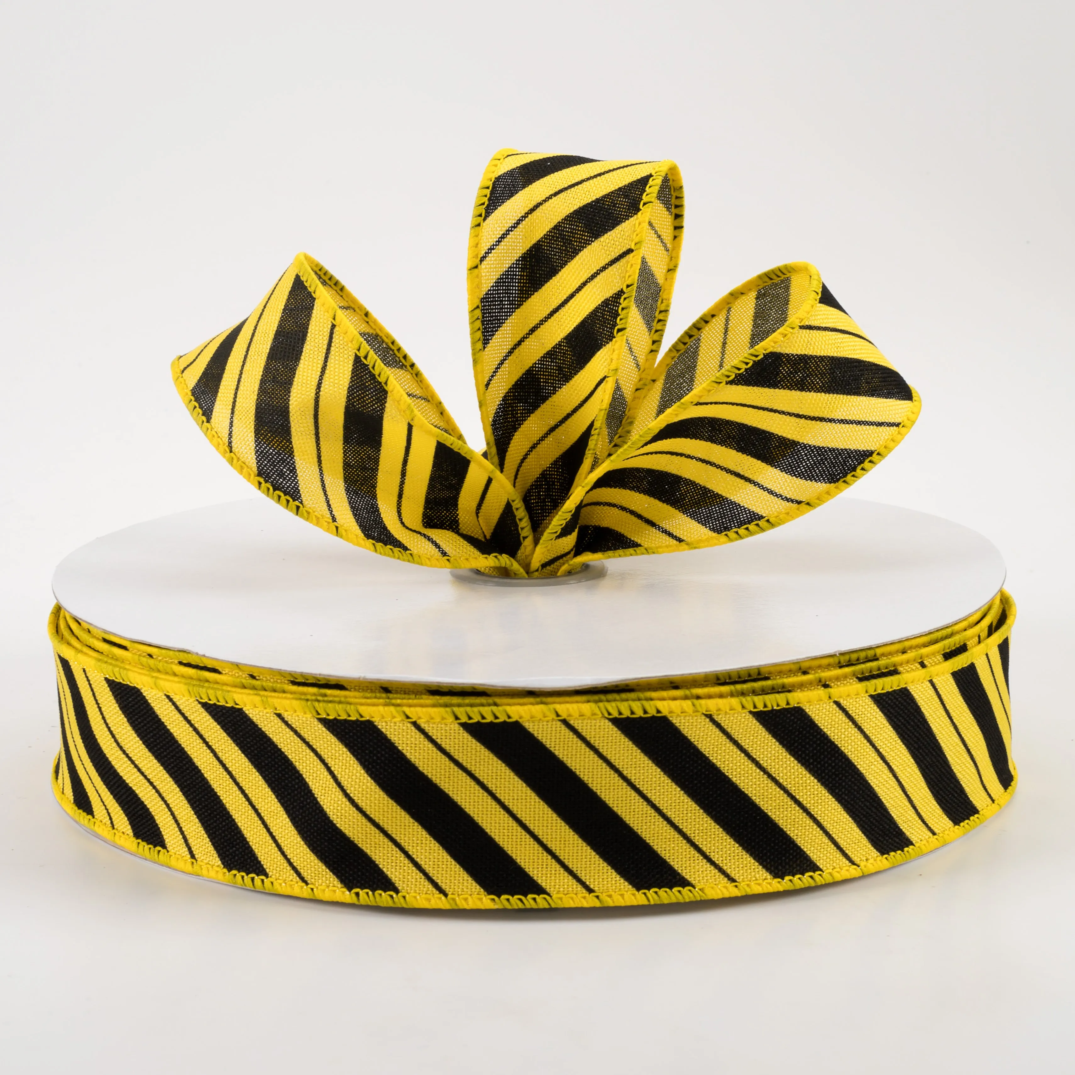 1.5" Diagonal Line Ribbon: Yellow & Black (50 Yards)