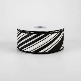 1.5" Diagonal Slanted Lines Ribbon: Cream, Black, White (10 Yards)