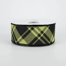 1.5" Diagonal Stripe Check Ribbon: Lime Green & Black (10 Yards)