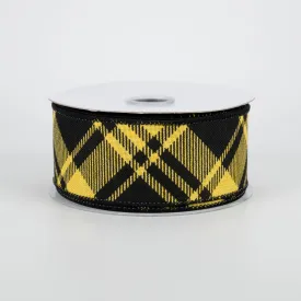 1.5" Diagonal Stripe Check Ribbon: Yellow & Black (10 Yards)