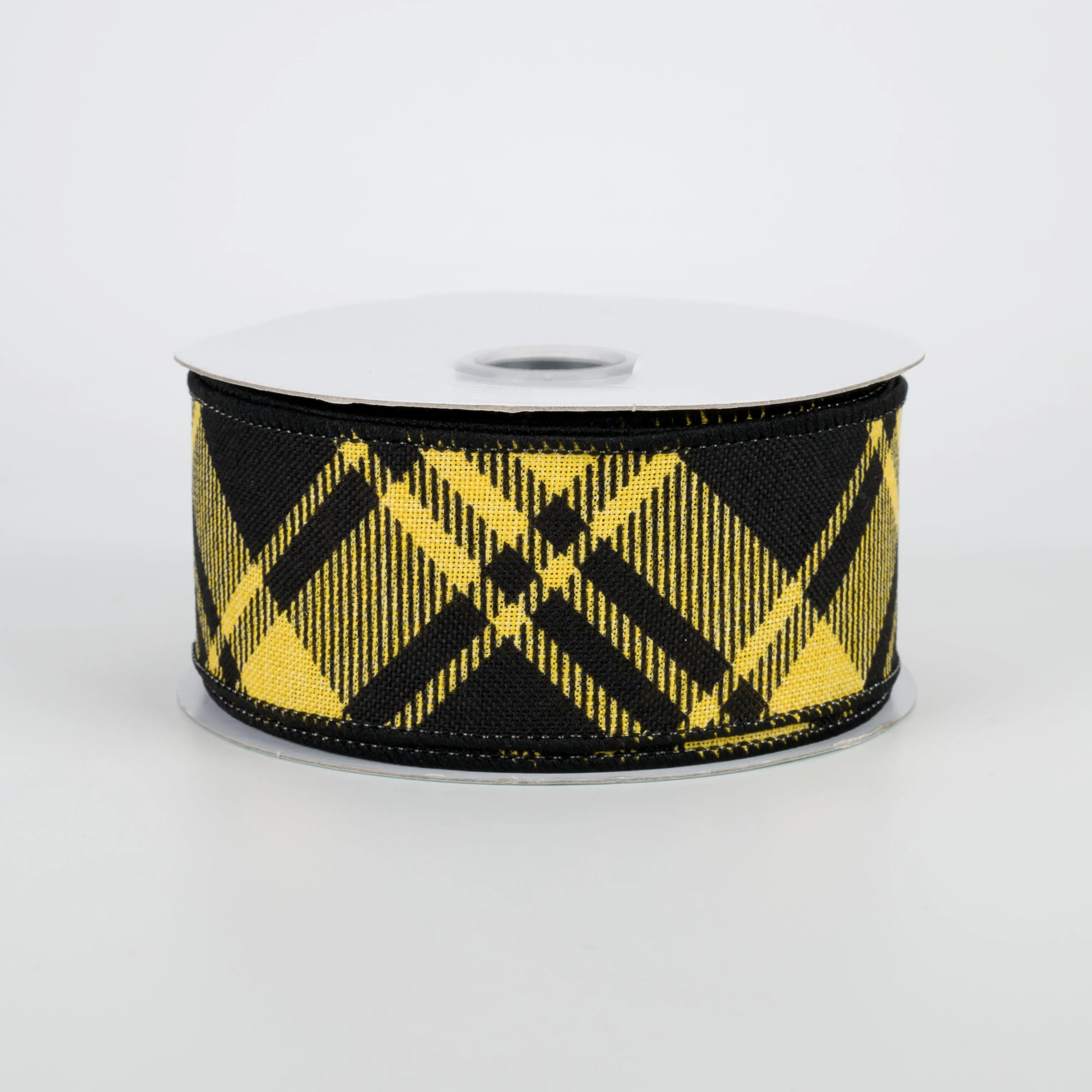 1.5" Diagonal Stripe Check Ribbon: Yellow & Black (10 Yards)