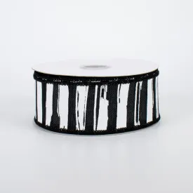 1.5" Distressed Stripe Ribbon: Black & White (10 Yards)