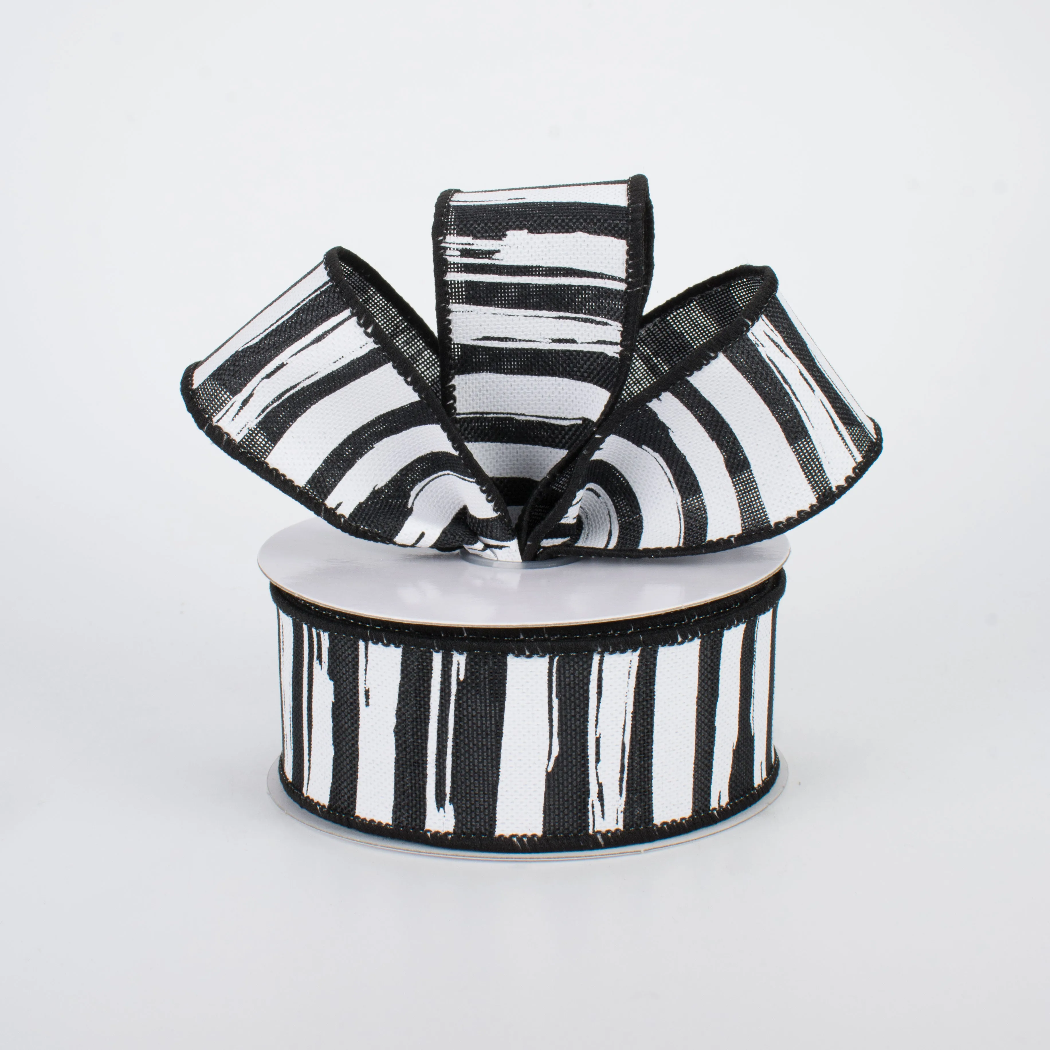 1.5" Distressed Stripe Ribbon: Black & White (10 Yards)
