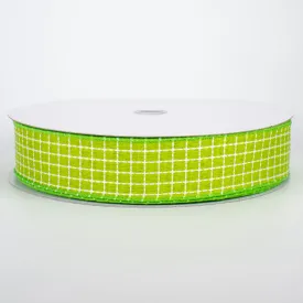 1.5" Embroidered Stitched Squares Ribbon: Lime (50 Yards)