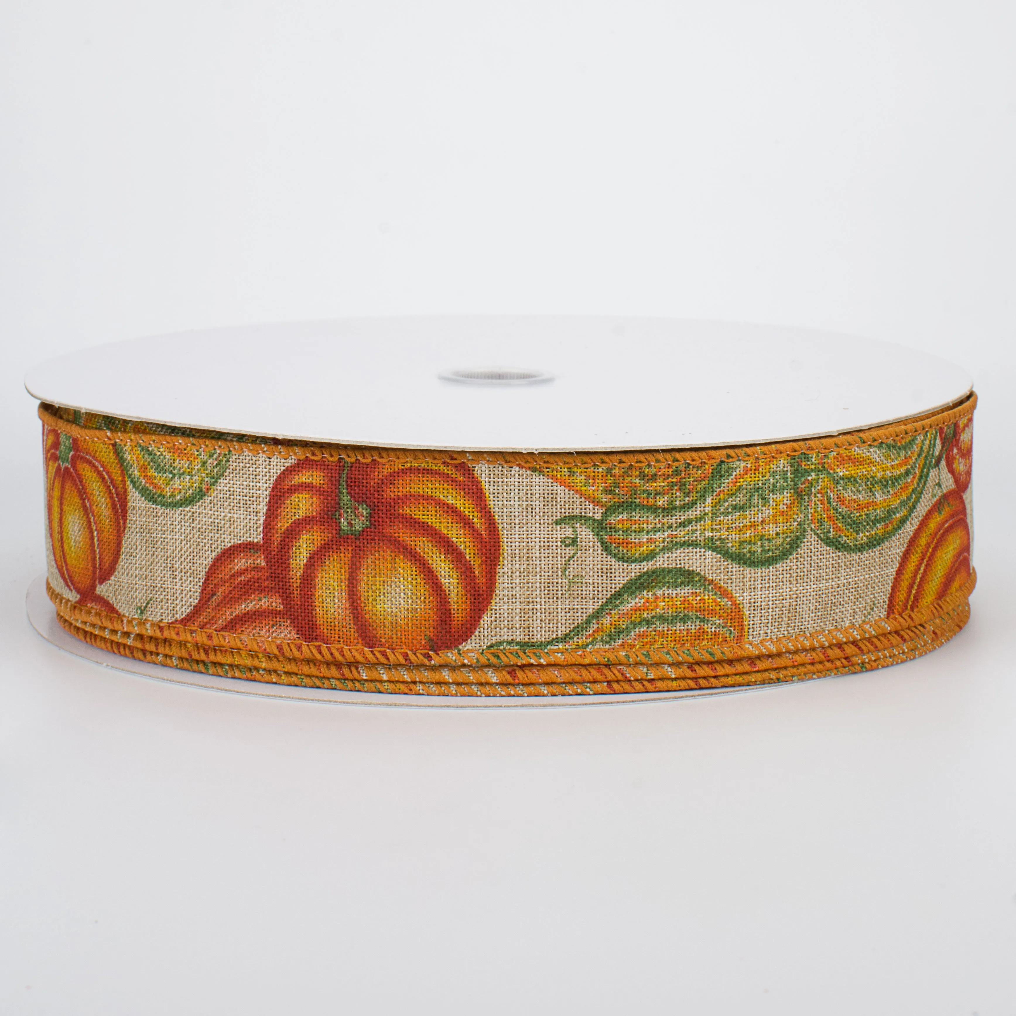 1.5" Fall Pumpkins & Gourds Ribbon: Natural (50 Yards)