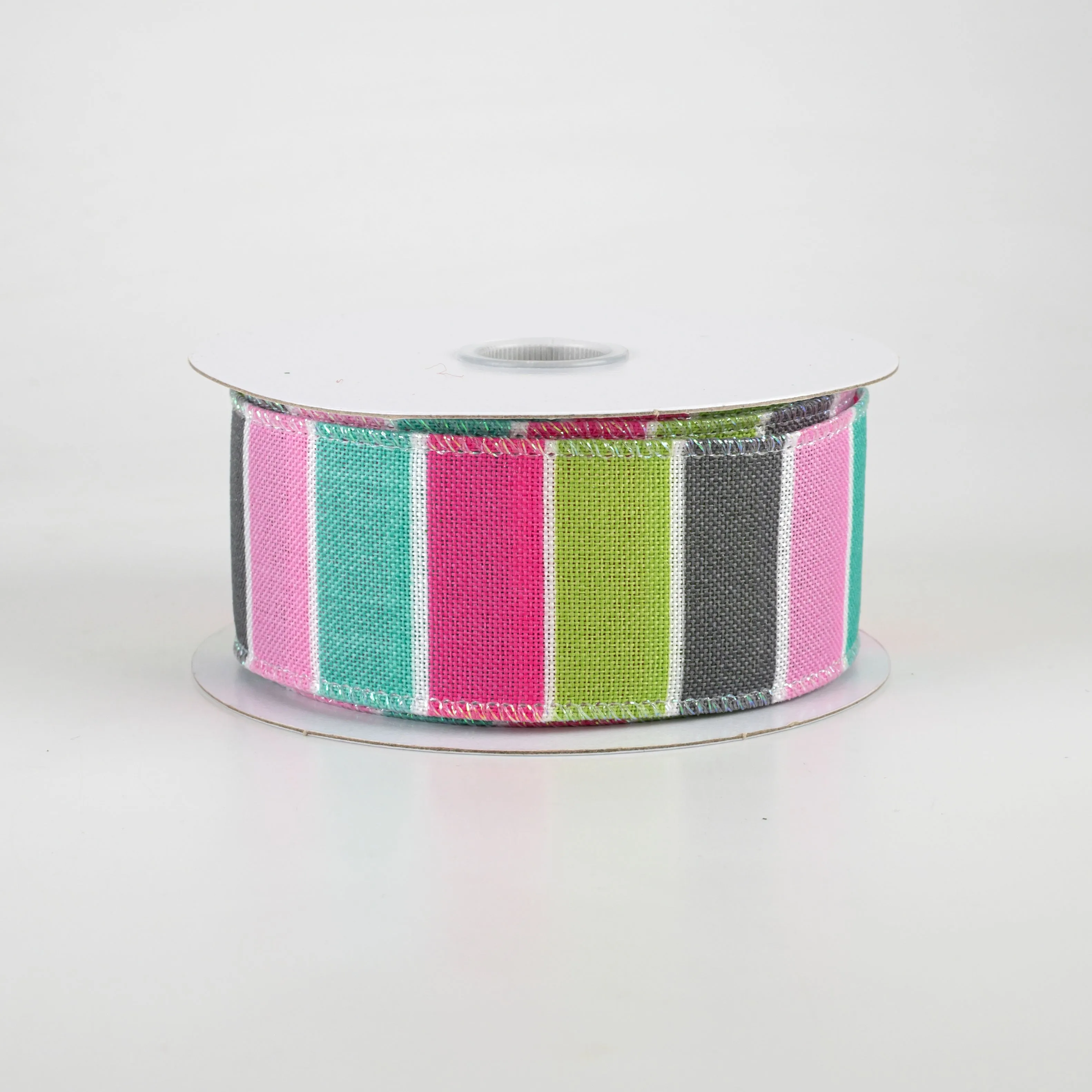 1.5" Florida Stripe Ribbon: Pink, Teal, Lime & Grey (10 Yards)