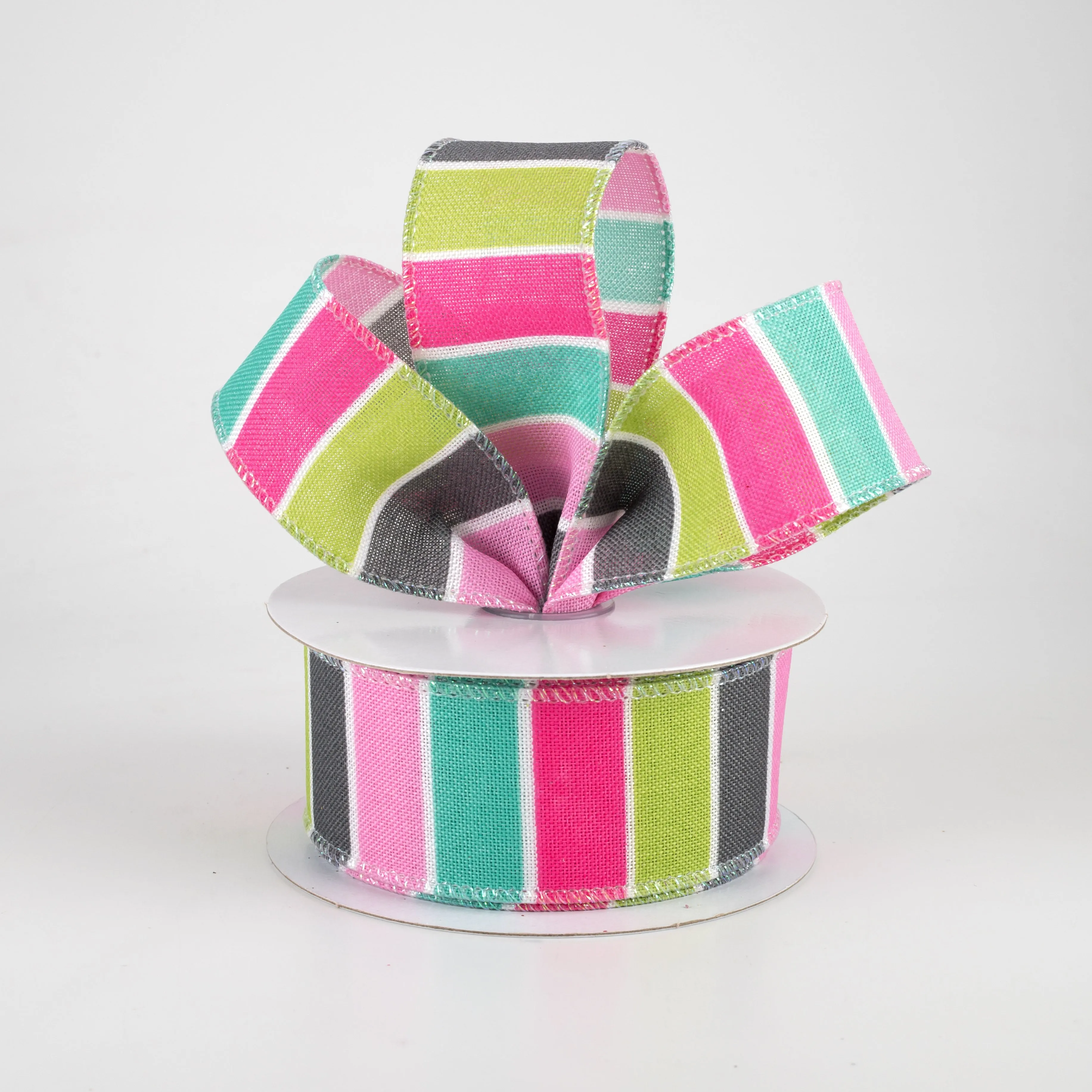 1.5" Florida Stripe Ribbon: Pink, Teal, Lime & Grey (10 Yards)