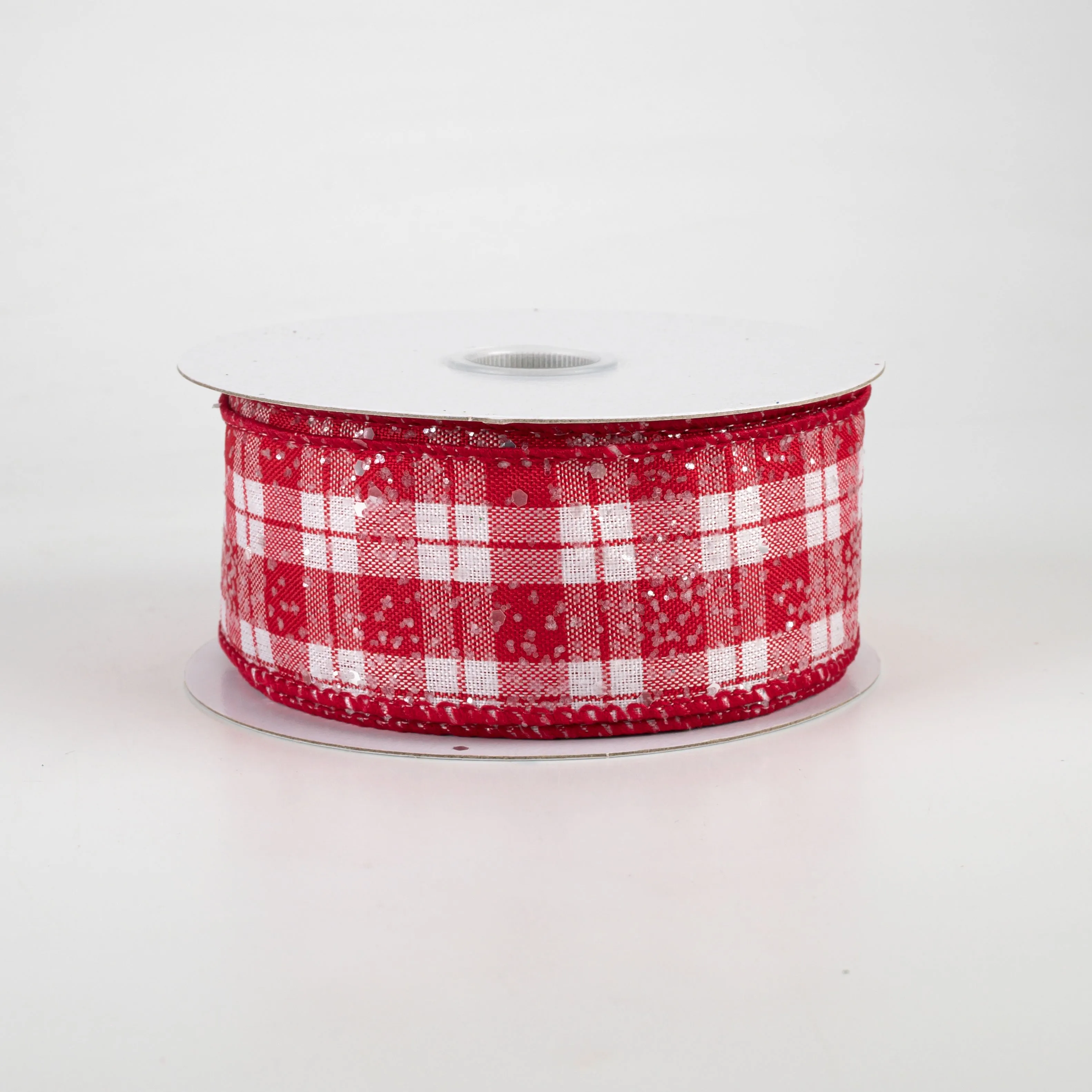 1.5" Frosted Plaid Ribbon: Red & White (10 Yards)