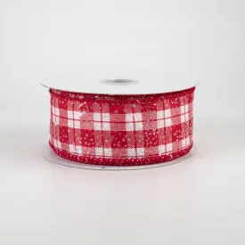 1.5" Frosted Plaid Ribbon: Red & White (10 Yards)