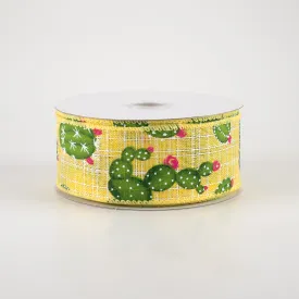 1.5" Fuchsia Flower Cactus Ribbon: Yellow (10 Yards)