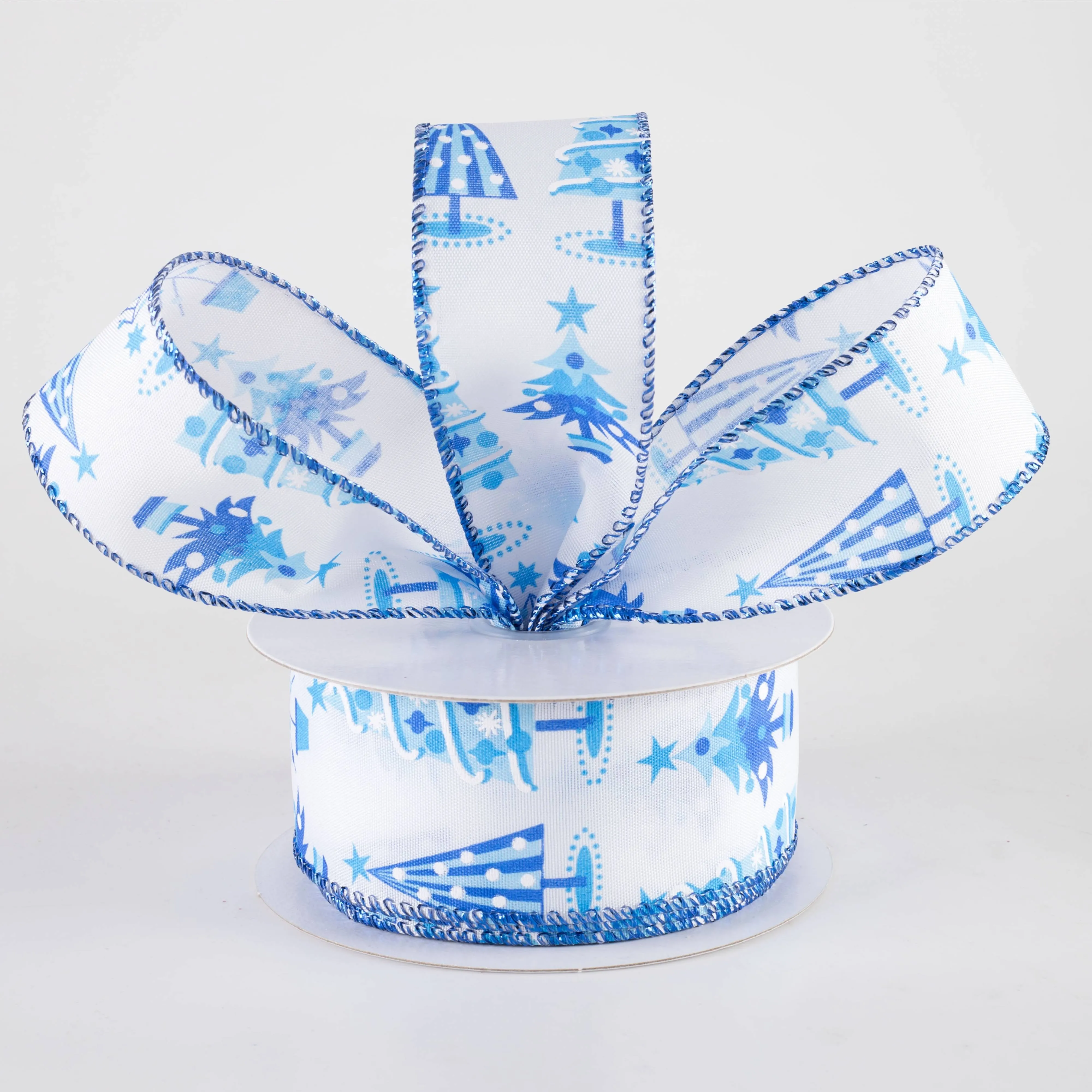1.5" Fun Christmas Trees Ribbon: Shades of Blue (10 Yards)