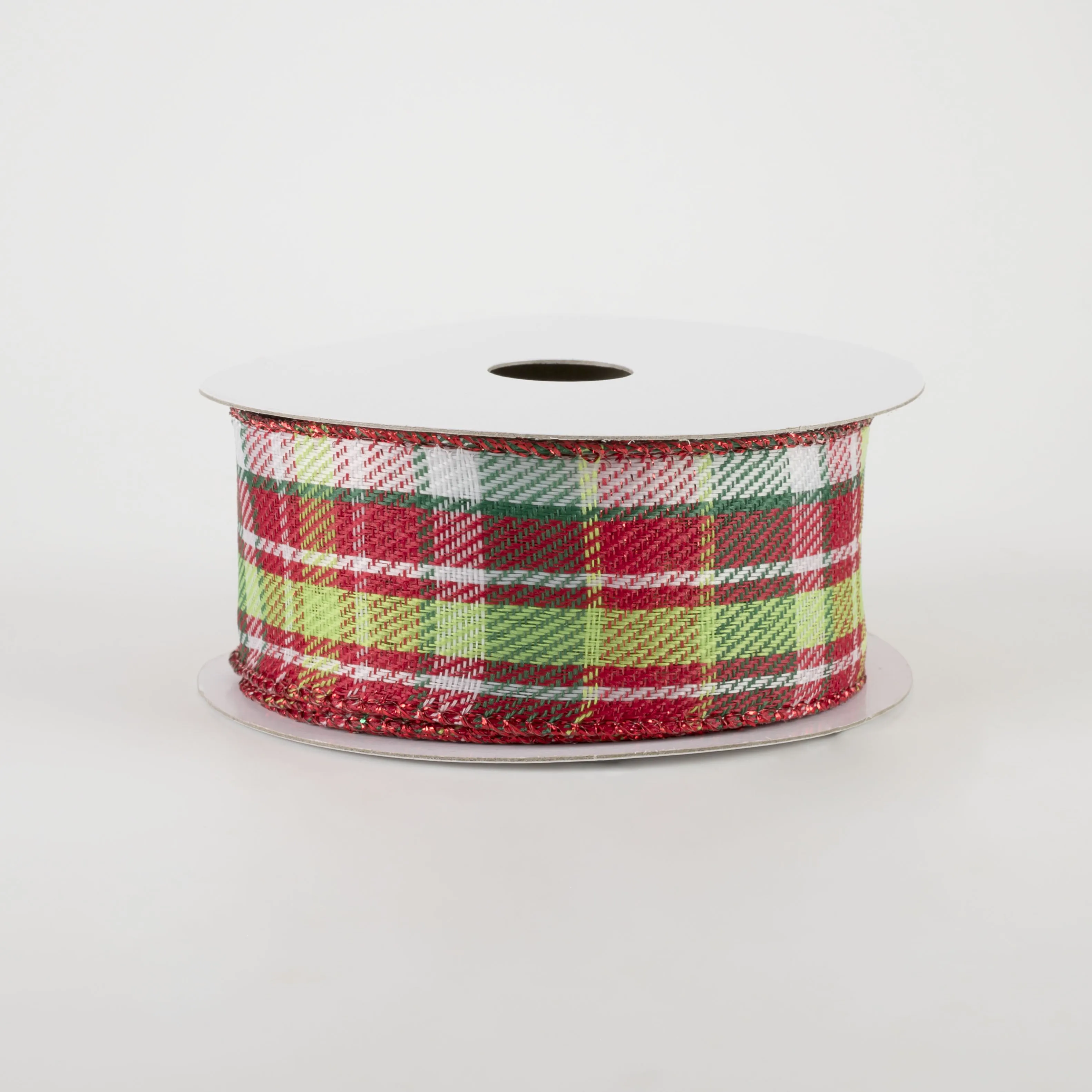 1.5" Funzy Plaid Ribbon: Lime, White, Red, Emerald (10 Yards)