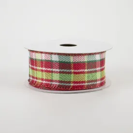 1.5" Funzy Plaid Ribbon: Lime, White, Red, Emerald (10 Yards)