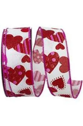 1.5" Tossed Hearts Ribbon: White (20 Yards)
