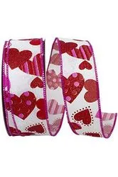 1.5" Tossed Hearts Ribbon: White (20 Yards)