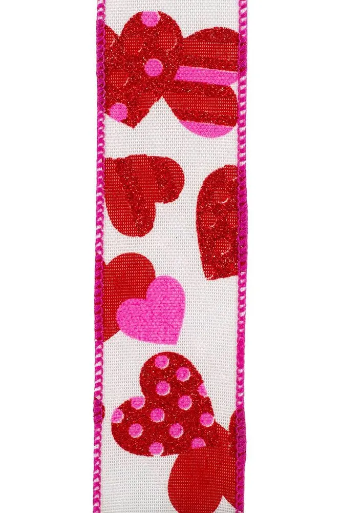 1.5" Tossed Hearts Ribbon: White (20 Yards)